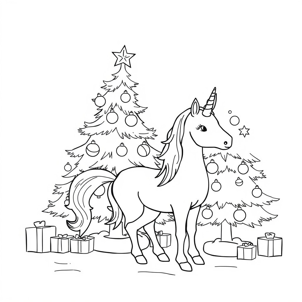 Unicorn Christmas Tree Coloring Page