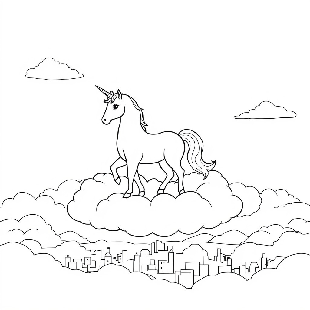 Unicorn Cloud Coloring Page